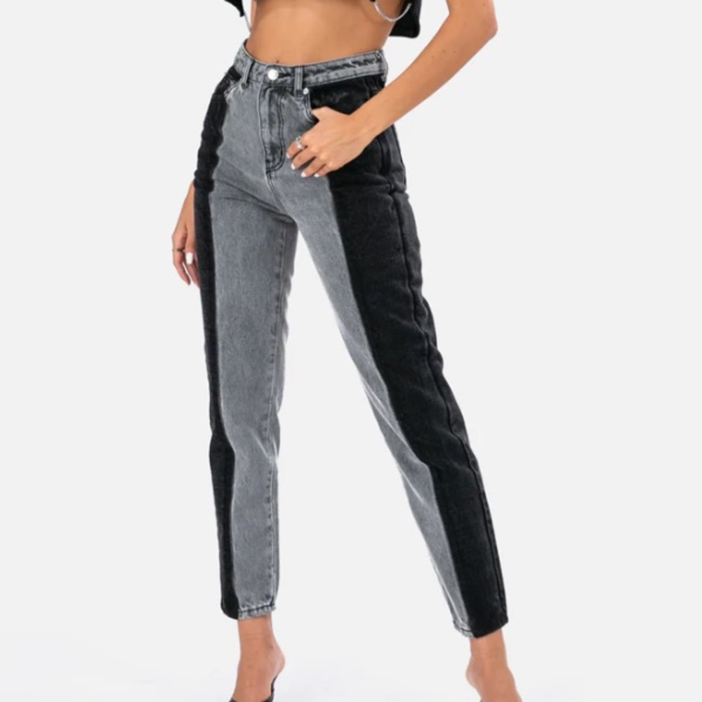 Adika black color block jeans